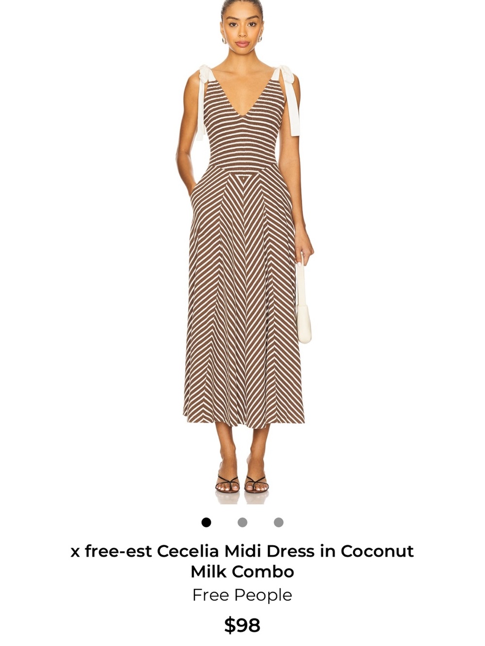 Free People Striped V‑Neck Midi Dress in Brown and White